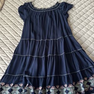 Max Studio Navy Blue Dress with Embroidered Hem